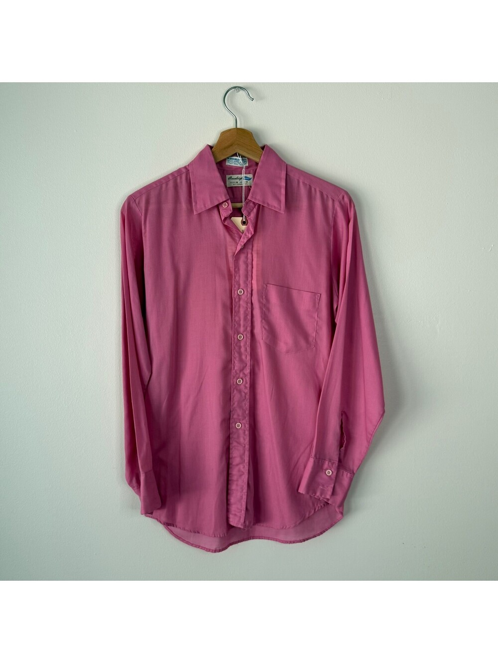 Vintage 70s Penniegh Varsity Pink Long Sleeve Button Up Shirt Size 18
